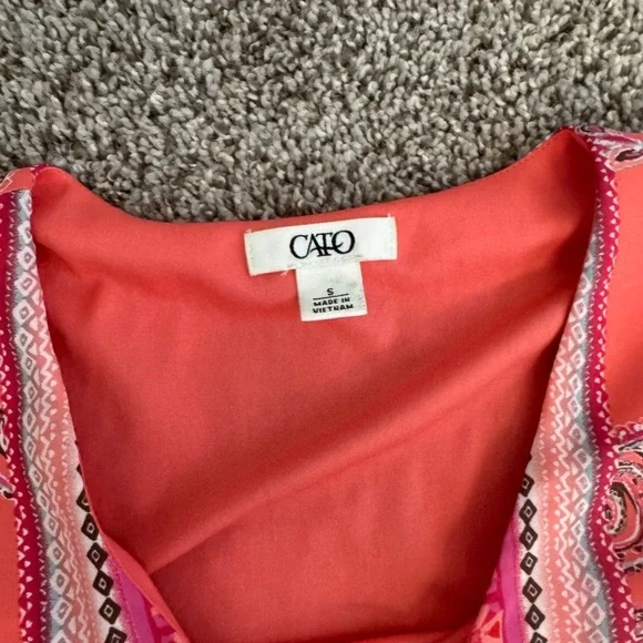 Cato Orange Pink Floral Boho Paisley Long Sleeve Women's Dress Sundress Sz Small - Picture 2 of 5